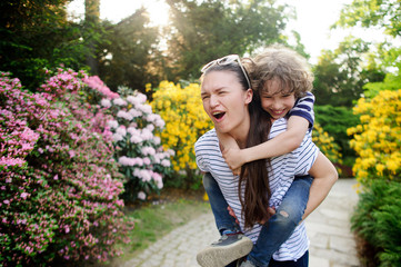 Woman with boy on a walk