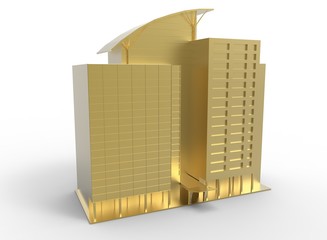 3d illustration of simple skyscraper. low poly triangles and polygons style. usa style.world trade center. icon for game web. gold color. white background isolated with shadow. simple to use