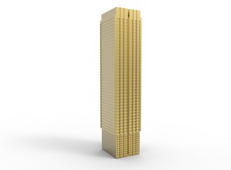 3d illustration of simple skyscraper. low poly triangles and polygons style. usa style.world trade center. icon for game web. gold color. white background isolated with shadow. simple to use