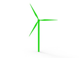 3d illustration of green wind generator. simple to use. on white background isolated with shadow. icon for game or web. canvas for text. green texture. 