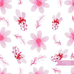 Watercolor hand drawn and painted seamless flower pattern. Vintage flower design for greeting cards an wedding invitations.