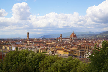 Obraz premium Florence panorama, Cathedral Santa Maria Del Fiore and Basilica di Santa Croce from Piazzale Michelangelo (Tuscany, Italy)