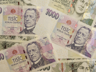 Fototapeta na wymiar 1000 and 2000 Czech koruna banknotes