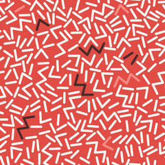 Hand drawn colorful geometric seamless pattern. Modern stylish irregular decorative ornament with symbols. Repeating background for textiles, wrapping paper or wallpapers.