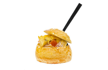 Mini Canape with meat and vegetables in plastic cups