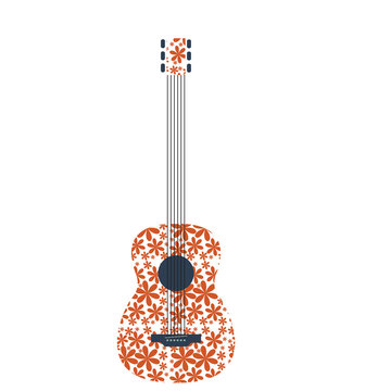 Abstract retro music guitar with flower pattern