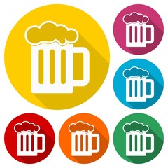 Beer Mug Vector Icons set with long shadow