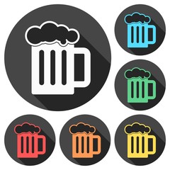 Beer Mug Vector Icons set with long shadow