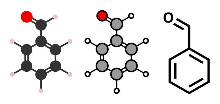 Benzaldehyde bitter almond odor molecule.