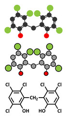 Hexachlorophene disinfectant molecule.