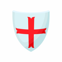 Shield with cross icon, cartoon style