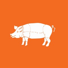 pig icon, vector pig silhouette, isolated butcher shop sign