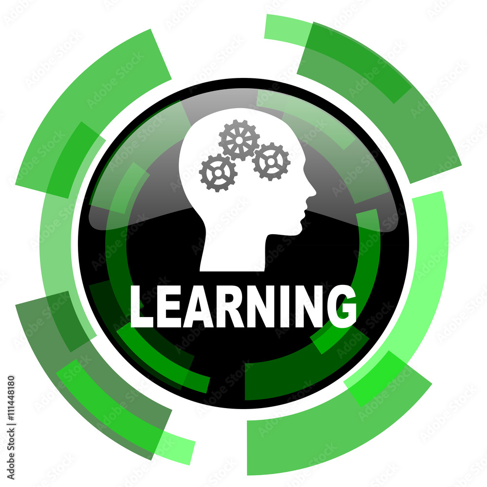 Poster learning icon, green modern design isolated button, web and mobile app design illustration