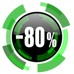 80 percent sale retail icon, green modern design isolated button, web and mobile app design illustration