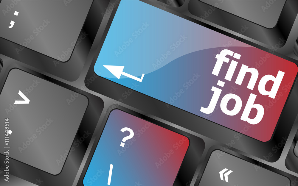 Poster searching for job on the internet. jobs button on computer keyboard vector, keyboard keys, keyboard 