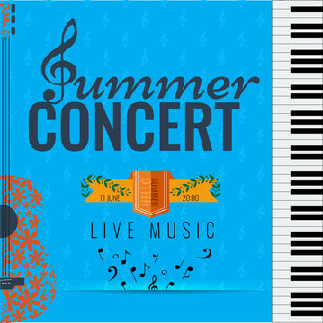 Jazz And Blues Summer Music Consert. Poster Background Template.