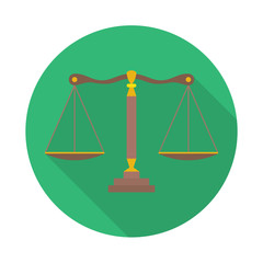 Scales of Justice sign. Law balance symbol - vector icon with long shadow