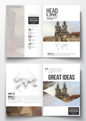 Set of business templates for brochure, magazine, flyer, booklet or annual report. Polygonal background, blurred image, urban landscape, Prague cityscape, modern triangular texture