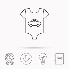 Newborn clothes icon. Baby shirt wear sign.