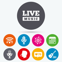 Musical elements icon. Microphone, Live music.