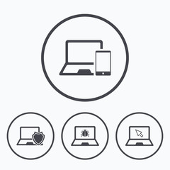 Notebook laptop pc icons. Virus or software bug.
