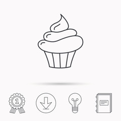 Cupcake icon. Dessert cake sign.