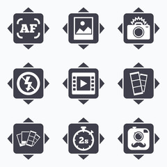 Photo, video icons. Camera, photos and frame.