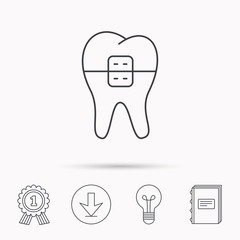 Dental braces icon. Tooth healthcare sign.