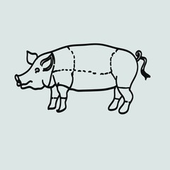 pig icon, vector pig silhouette, isolated butcher shop sign