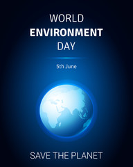 World Environment Day vector card, poster with globe.