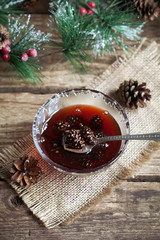 Homemade delicious confiture of small pine cones
