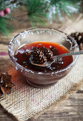 Homemade delicious confiture of small pine cones
