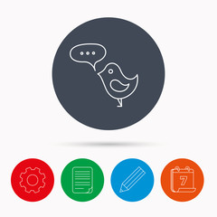 Fototapeta premium Bird with speech bubble icon. Short messages.