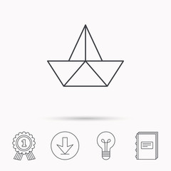 Naklejka premium Paper boat icon. Origami ship sign.