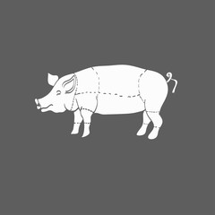 pig icon, vector pig silhouette, isolated butcher shop sign