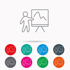 Presentation icon. Statistics chart sign.