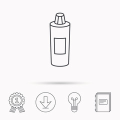 Shampoo bottle icon. Liquid soap sign.