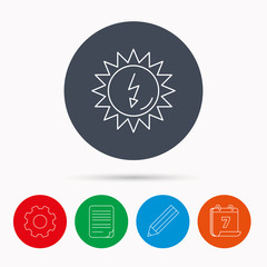 Solar energy icon. Ecological resources sign.