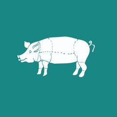 pig icon, vector pig silhouette, isolated butcher shop sign