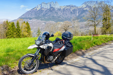 motorcycle with the mountain in the background