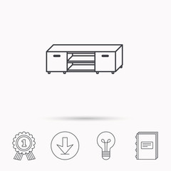 TV table stand icon. Television furniture sign.