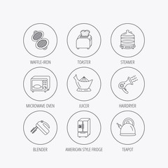 Microwave oven, teapot and blender icons.