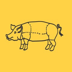 pig icon, vector pig silhouette, isolated butcher shop sign