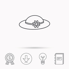 Female hat with flower icon. Women headdress.