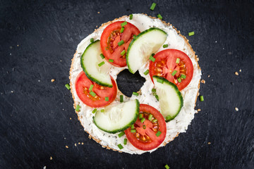 Cream cheese Bagel (on a slate slab)