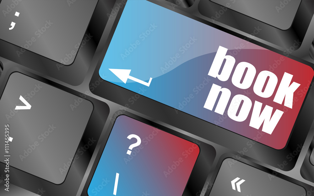 Poster book now button on keyboard key, web icon, web button vector, keyboard keys, keyboard button