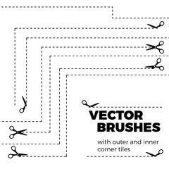 Scissors with cut lines isolated on white background. Vector sea