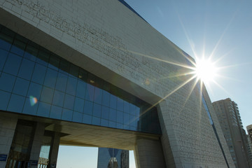 building, facade, sun, rays, city, architecture, summer, Kazakhstan, Astana