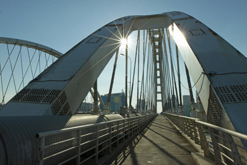 bridge, city, sun