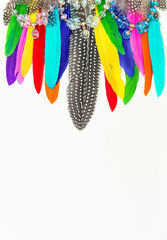 Colorful feathers gemstones. Boho style decoration